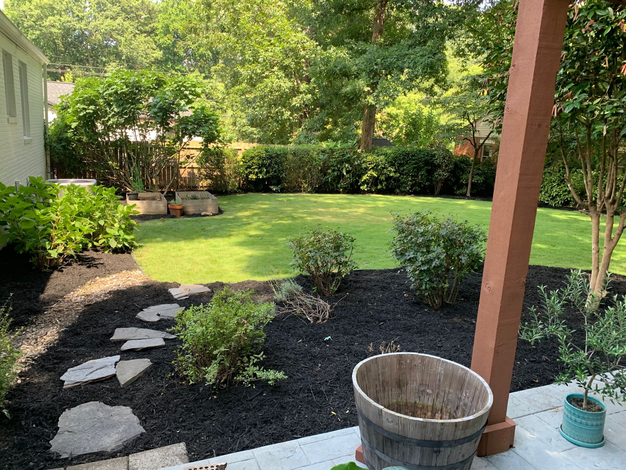 Backyard mulch and sod
